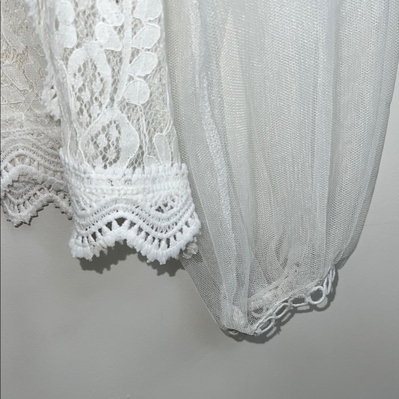 Wowo Lace White Ruffled Long Sleeve Dressy Blouse Top Shirt - Picture 6 of 11